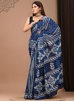 Cotton Mul Mul Blue Casual Wear Printed Saree